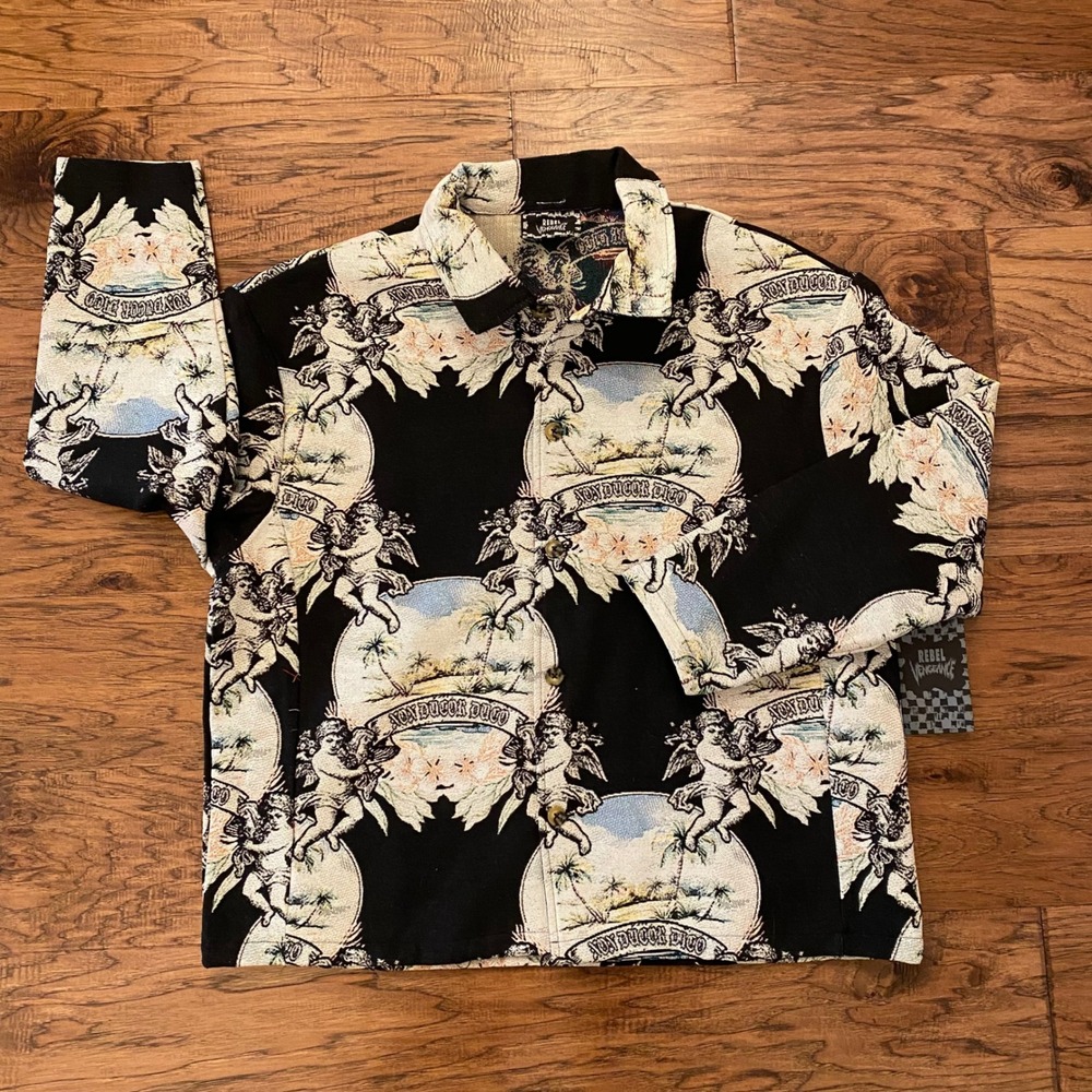Rebel Vengeance Tapestry Jacket Mens XL Black Cherub Tropical Non Ducor Duco NEW